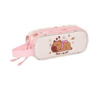 Safta - Doppel-Schultasche Capibara, Schulmäppchen für Kinder mit 2 separaten Fächern und Reißverschlüssen, seitlicher Handgriff, Maße 21 x 6 x 8 cm, Schulmäppchen mit 2 Fächern