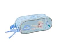Safta - Doppel-Schultasche Disney Frozen Disney, Schulorganizer für Kinder, 21 x 8 x 6 cm, zwei Fächer mit Reißverschlüssen, seitlicher Griff, Schulmäppchen, Hellblau, Maße 21 x 6 x 8 cm
