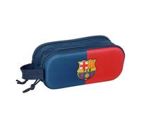 Safta - Doppel-Schultasche FC Barcelona 3D, Kindermäppchen mit zwei separaten Fächern und Reißverschlüssen, seitlicher Griff, Schul-Organizer, Maße 21 x 6 x 8 cm