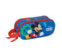 Safta - Doppel-Schultasche mit 3D Disney Mickey Maus, Schulmäppchen für Kinder mit zwei Fächern und Reißverschlüssen, seitlicher Griff, Maße 21 x 6 x 8 cm, Schulmäppchen mit 2 Fächern