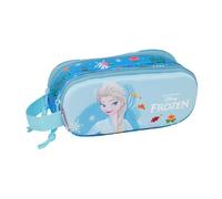Safta - Doppel-Schultasche mit 3D-Motiv Disney Frozen - Organizer für die Schule für Kinder mit zwei separaten Fächern und Reißverschlüssen, seitlicher Handgriff, Maße 21 x 6 x 8 cm, Federmäppchen mit