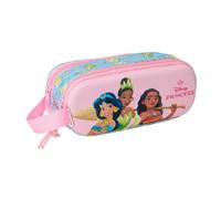 Safta - Doppeltes Federmäppchen für die Schule, Disney-Prinzessinnen, Organizer für Kinder mit zwei Fächern und Reißverschlüssen, seitlicher Griff, Maße 21 x 6 x 8 cm