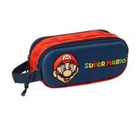 Safta 3D-Federmäppchen SUPER MARIO – Doppelmäppchen für Kinder, 21 x 6 x 8 cm, Marineblau/Rot