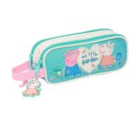 PEPPA PIG PRETTY FLOWERS Doppelmäppchen für Kinder, Federmäppchen für Kinder, ideal für Kinder im Schulalter, bequem und vielseitig, Qualität und Widerstandsfähigkeit, 21 x 6 x 8 cm, Minzgrün /