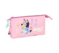 Safta - Dreifach-Schultasche Bluey Dance, Schulmäppchen für Kinder mit 3 separaten Fächern mit Reißverschluss und zentraler Innentasche, Maße 22 x 3 x 12 cm, Schulmäppchen mit 3 Fächern