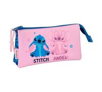 Safta - Dreifach-Schultasche Disney Stitch Lilo, Schulmäppchen für Kinder mit 3 Fächern und Reißverschlüssen, Maße 22 x 3 x 12 cm, Schulmäppchen mit 3 Fächern