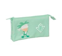 Safta - Dreifach-Schultasche Real Betis Balompié für Kinder mit 3 separaten Fächern und Reißverschluss, zentrale Innentasche, Organizer für die Schule, Maße 22 x 3 x 12 cm