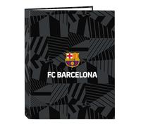 Safta F.C. Barcelona Black - Ordner mit 4 Ringen, ideal für Kinder verschiedener Altersgruppen, bequem und vielseitig, Qualität und Widerstandsfähigkeit, 26,5 x 33 cm, Schwarz