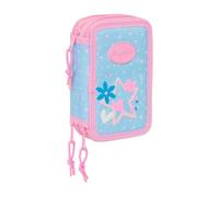 safta Federmappe gefüllt Blackfit8 Smile, 3 Fächer, 37 Teile | Maße 12,5 x 5,5 x 19,5 cm, 440 g, Hellblau mit Pink, inkl. Buntstiften und Geodreieck, für Grundschule und Schulanfang