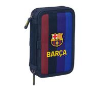 safta Federmappe gefüllt F.C. Barcelona 26/27, 2 Fächer, 29 Teile | Maße 12,5 x 4 x 19,5 cm, 370 g, Marineblau mit Streifen in Bordeaux, Polyester, inkl. 12 Buntstiften und 12 Filzstiften