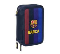 safta Federmappe gefüllt F.C. Barcelona 26/27, 3 Fächer, 37 Teile | Maße 12,5 x 5,5 x 19,5 cm, 505 g, Marineblau mit aufgesticktem Vereinswappen, inkl. 14 Filzstiften, für Grundschule