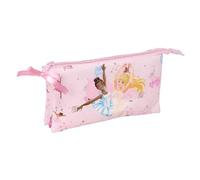 safta Federtasche Barbie Ballet, 3 Fächer, Innenfach mit Reißverschluss | Maße 22 x 3 x 12 cm, 90 g, Pastellrosa mit Herz- und Sternmotiven, Polyester, für Grundschule, Mattel-Lizenz