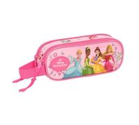 safta Federtasche Disney Prinzessinnen, 2 Fächer, Handschlaufe | Maße 21 x 6 x 8 cm, 110 g, Rosatöne mit Blumenmotiven, Kordelanhänger, für Grundschule und Schulstart, offizielle Lizenz