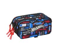 safta Federtasche Hot Wheels Big, 3 Fächer, Netzfach | Maße 21,5 x 8 x 10 cm, 165 g, Schwarz mit Grafik in Blau und Rot, robuste Schieber, für Schulstart, Mattel-Lizenz