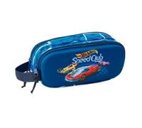 safta Federtasche Hot Wheels Speed Club 3D, 2 Fächer, Relief | Maße 21 x 6 x 8 cm, 110 g, Blautöne mit Rennwagen-Grafik, lange Kordelanhänger, für Nachmittagsaktivitäten, Mattel-Lizenz
