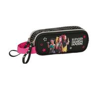 safta Federtasche K-Pop Demon Hunters Energy, 2 Fächer, Handschlaufe | Maße 21 x 6 x 8 cm, 105 g, Schwarz mit gewellten Kontrastlinien und Rosa, Polyester, für Unterricht, offizielle Lizenz