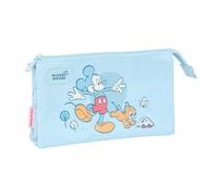 safta Federtasche Mickey Mouse Baby Pluto, 3 Fächer, Innenfach | Maße 22 x 3 x 12 cm, 90 g, Hellblau mit Wolken- und Sonnenmotiven, Polyester, für Grundschule, Disney-Lizenz