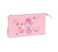 safta Federtasche Minnie Mouse Baby, 3 Fächer, Handschlaufe | Maße 22 x 3 x 12 cm, ca. 100 g, Rosa Pastell, Zipperanhänger mit rosa Band, für Kindergarten, Disney-Lizenz