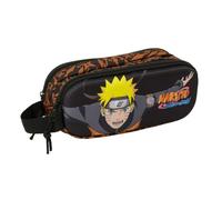 safta Federtasche Naruto Shippuden 3D, 2 Fächer, Handschlaufe | Maße 21 x 6 x 8 cm, 110 g, Schwarz und Grau mit Orange, Polyester, für weiterführende Schule, offiziell lizenziert