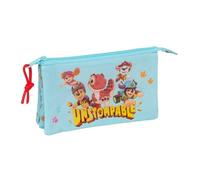 safta Federtasche Paw Patrol Dino Rescue, 3 Fächer, flaches Etui | Maße 22 x 3 x 12 cm, 90 g, Türkisblau, roter Kordelanhänger, große Schieber, für Grundschule, Spin-Master-Lizenz
