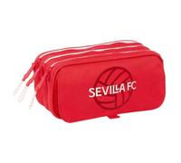safta Federtasche Sevilla FC Ball, 3 Fächer, Klettlasche hinten | Maße 21,5 x 8 x 10 cm, 450 g, kräftiges Rot mit weißem Logo, fester Korpus, Kordelanhänger, für Grundschule
