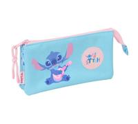 safta Federtasche Stitch Waves, 3 Fächer, seitliche Trageschlaufe | Maße 22 x 3 x 12 cm, 90 g, Türkisblau mit Details in Rosa, Rückseite mit Palmen und Ananas, für Grundschule, Disney-Lizenz