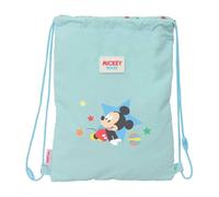 safta | Flacher Turnbeutel Junior Disney Mickey Mouse Baby, Schulrucksack mit Kordelzug, Sicherheitsverschluss mit Strangulationsschutz, Innentasche mit Reißverschluss, Hellblau, Maße: 26 x 1 x 34 cm