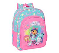safta GABBY'S DOLLHOUSE CONFETTI - Schulrucksack für Kinder, Kinderwagen, ideal für Schulkinder, bequem, vielseitig, Qualität, Langlebigkeit, 26 x 11 x 34 cm, Rosa, Pink/Türkis, M, Casual