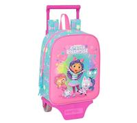 Safta GABBY'S DOLLHOUSE CONFETTI Kindergartenrucksack mit Wagen, ideal für Kinder verschiedener Altersgruppen, bequem und vielseitig, Qualität und Widerstandsfähigkeit, 22 x 10 x 27 cm, rosa/türkis, M