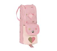 Safta Glowlab Hearts Federmäppchen mit Griff, für Kinder, ideal für Kinder von 5 bis 14 Jahren, bequem und vielseitig, Qualität und Widerstandsfähigkeit, 6 x 21 x 6 cm, Hellrosa