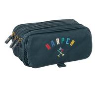 Safta Harper & Neyer Federmäppchen, dreifaches Federmäppchen für Kinder, ideal für Kinder im Schulalter, bequem und vielseitig, Qualität und Widerstandsfähigkeit, 21,5 x 8 x 10 cm, marineblau, M,