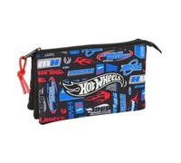 Safta Hot Wheels Dreifach-Schultasche, Organizer für Kinder und Jugendliche, mit 3 separaten Fächern mit Reißverschluss, Maße 22 x 3 x 12 cm, Federmäppchen mit 3 Fächern
