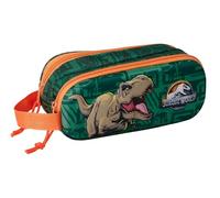 Safta JURASSIC WORLD 3D Doppelmäppchen für Kinder, ideal für Kinder im Schulalter, bequem und vielseitig, Qualität und Widerstandsfähigkeit, 21 x 6 x 8 cm, Dunkelgrün, M, Casual