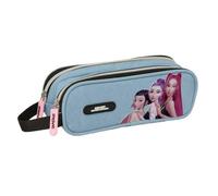 Safta K-Pop Demon Hunters Huntr/X, Doppel-Schultasche mit zwei separaten Fächern und Reißverschlüssen, seitlicher Griff, Organizer für Schulbeginn, Blau, Maße 21 x 6 x 8 cm