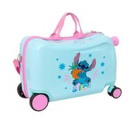 Safta Kinderkoffer mit Disney Stitch Bright Rollen, ABS + PC, robust, 4 Doppelrollen, um 360° drehbar, innen gefüttert mit Trennwand und Reißverschlusstasche, Umhängetasche und Fußstütze, Maße 44 x 21