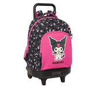 Safta Kuromi Großer Rucksack mit Rädern, kompakt, abnehmbar, ideal für Kinder verschiedener Altersgruppen, bequem und vielseitig, Qualität und Widerstandsfähigkeit, 33 x 22 x 45 cm, Schwarz/Fuchsia