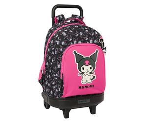 safta Kuromi Großer Rucksack mit Rädern, kompakt, abnehmbar, ideal für Kinder verschiedener Altersgruppen, bequem und vielseitig, Qualität und Widerstandsfähigkeit, 33 x 22 x 45 cm, Schwarz/Fuchsia