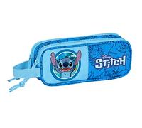 safta LILO & Stitch - Doppeltasche für Kinder, Federmäppchen für Kinder, ideal für Kinder im Schulalter, bequem und vielseitig, Qualität und Stärke, 21 x 6 x 8 cm, Blau, blau, Estándar, Lässig