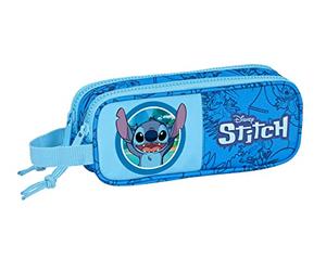 safta LILO & Stitch - Doppeltasche für Kinder, Federmäppchen für Kinder, ideal für Kinder im Schulalter, bequem und vielseitig, Qualität und Stärke, 21 x 6 x 8 cm, Blau, blau, Estándar, Lässig
