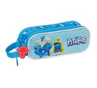 Safta LOS Schlümpfe Doppelmäppchen für Kinder, ideal für Kinder im Schulalter, bequem und vielseitig, Qualität und Widerstandsfähigkeit, 21 x 6 x 8 cm, Hellblau/Blau