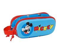 safta Mickey Mouse 3D Doppelmäppchen für Kinder, ideal für Kinder im Schulalter, bequem und vielseitig, Qualität und Widerstandsfähigkeit, 21 x 6 x 8 cm, Blau, blau, Estándar, Lässig