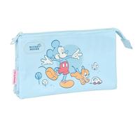 Safta Mickey Mouse Baby Federmäppchen, Dreifach-Federmäppchen für Kinder, ideal für Kinder im Schulalter, bequem und vielseitig, Qualität und Widerstandsfähigkeit, 22 x 3 x 12 cm, hellblau, M, Casual