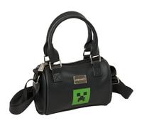 safta | Minecraft-Schultertasche, Handtasche mit Reißverschluss, gefüttertes Innenfach, Tragegriffe, verstellbarer Schultergurt, schwarzes Design mit grünem Creeper-Symbol, Maße: 16 x 7,5 x 10 cm