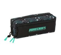 Safta Minecraft Screen Federmäppchen, dreifach, rechteckig, mit Gummizug hinten, 22 cm, Organizer mit 3 Fächern und Reißverschlüssen, türkisfarbene Griffe, Maße 22 x 6 x 8,5 cm