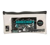Safta Minecraft Screen Federmäppchen, transparent, Schulorganizer aus PVC mit Reißverschluss, Lineal 15 cm, 2 Bleistifte, Spitzer, Maße 22,5 x 10,5 cm, Federmäppchen