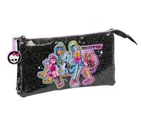 Safta Monster HIGH - Federmäppchen für Kinder, Federmäppchen für Kinder, ideal für Schulkinder, bequem und vielseitig, Qualität und Beständigkeit, 22 x 3 x 12 cm, Schwarz, Schwarz, Estándar, Casual