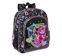 Safta MONSTER HIGH Schulrucksack, Kinderrucksack, anpassbar an den Kinderwagen, ideal für Kinder im Schulalter, bequem und vielseitig, Qualität und Widerstandsfähigkeit, 32 x 12 x 38 cm, Schwarz,