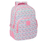 safta Moos Flores Doppel-Rucksack, anpassbar, recycelbarer Stoff, ideal für Kinder verschiedener Altersgruppen, bequem und vielseitig, Qualität und Widerstandsfähigkeit, 32 x 15 x 42 cm, mehrfarbig,