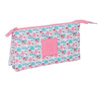 safta Moos Flores Federmäppchen mit DREI Fächern, recycelbarer Stoff, für Kinder, ideal für Kinder im Schulalter, bequem und vielseitig, Qualität und Widerstandsfähigkeit, 22 x 3 x 12 cm, Mehrfarbig,
