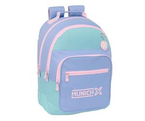 safta München Melow Schulrucksack für Kinder, ideal für Kinder verschiedener Altersgruppen, bequem und vielseitig, Qualität und Widerstandsfähigkeit, 32 x 15 x 42 cm, Blau/Himmelblau/Hellrosa, M